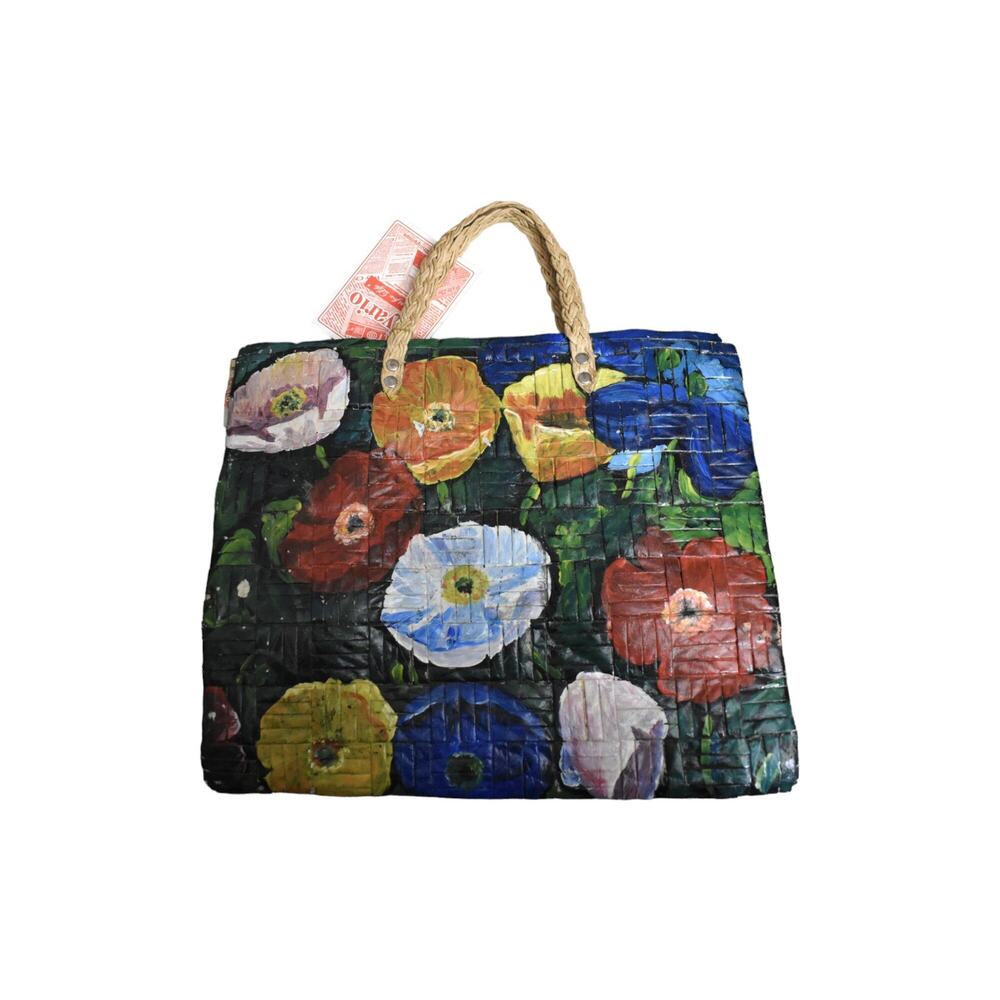 Vintage Newspaper Tote Y2K D'Yario Deadstock Recycled Painted Poppies Tote Purse